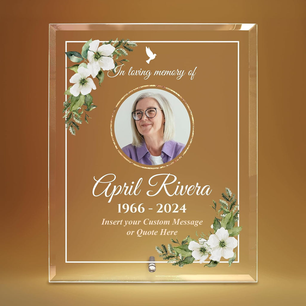 Personalized Memorial Glass Plaque, Custom Glass Plaque for Loss of Loved One, Keepsake Sympathy Gift and Celebration of Life Décor (8"x10", Design 2 (8x10))