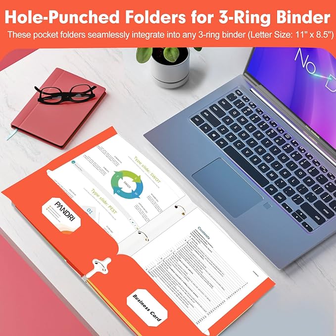 Two Pocket Portfolio Folders, PANDRI 60 Pack 3 Hole Punched 2 Pocket Folders - Image 5