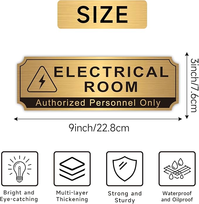 Electrical Room Sign for Business Door，Self-Adhesive Durable Brushed Gold - Image 2