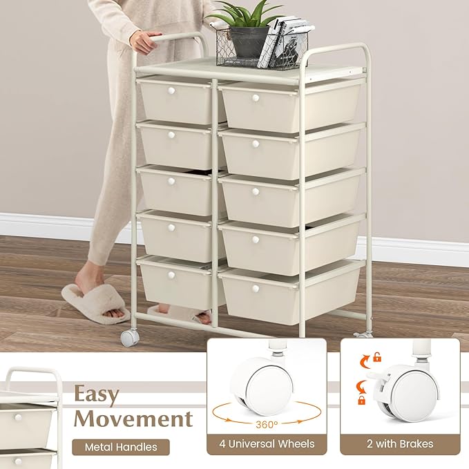 GOFLAME 10-Drawer Rolling Storage Cart, Art Craft Storage Organizer on Wheels - Image 5