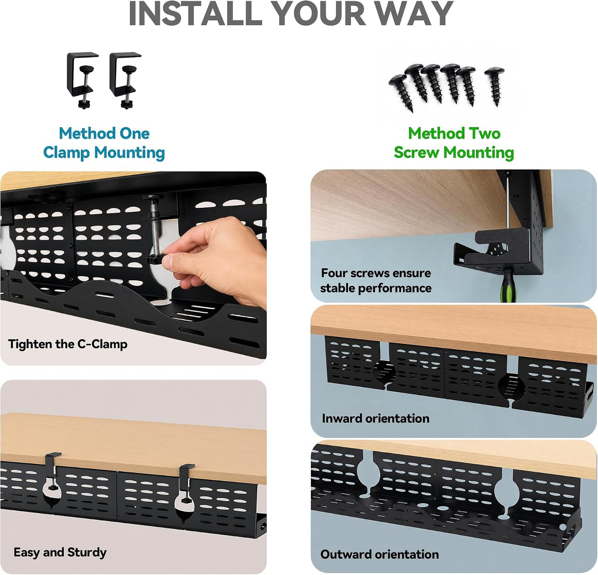 Under Desk Cable Management Tray, Expandable Metal Organizer