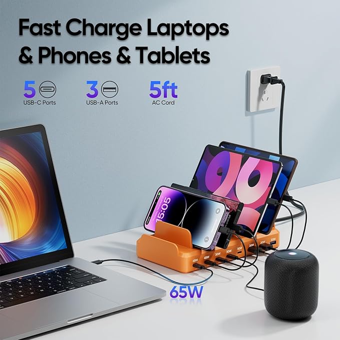 300W Charging Station for Multiple Devices, 8 Port Multi USB C Fast Charger - Image 3