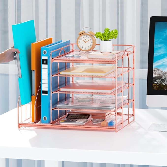 Marbrasse Desk Organizer with File Holder, 5-Tier Paper Letter Tray, Mesh Desk - Image 4