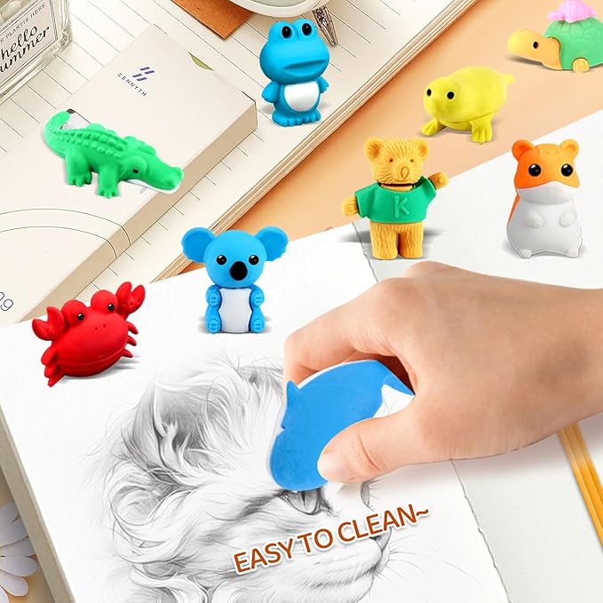 URSKYTOUS 36Pcs Animal Erasers Kids Desk Pets Pencil Erasers 3D Puzzle Bulk - Image 4
