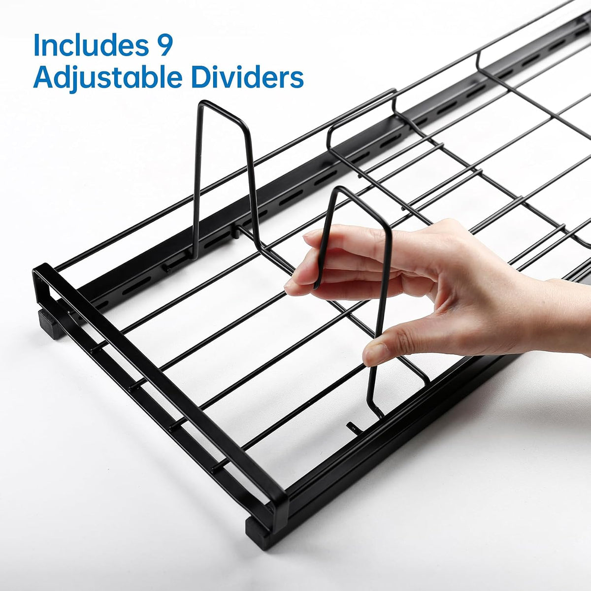 Expandable Food Container Lid Organizer with 9 Adjustable Dividers