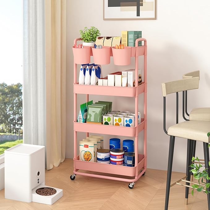 JIUYOTREE 4-Tier Plastic Rolling Storage Cart Utility Cart - Image 4