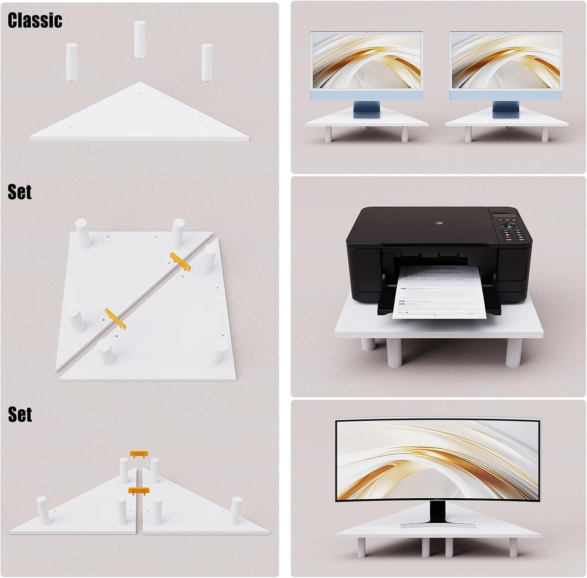 2 Pack White Corner Monitor Stand, Triangle/Square Adjustable Height Riser, 2...