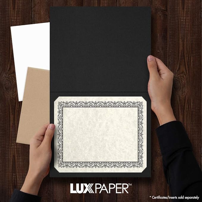 LUXPaper 9.5" x 12" Certificate Holders | Black Linen | 100lb. Cover | 250 Qty - Image 3