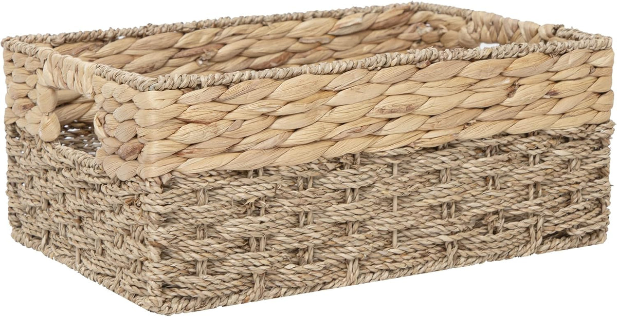 Handwoven Water Hyacinth Wicker Baskets for Organization(Medium)