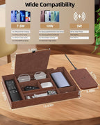 Valet Tray with Wireless Charger, Nightstand Organizer, Leather Desk Drawer - Image 2