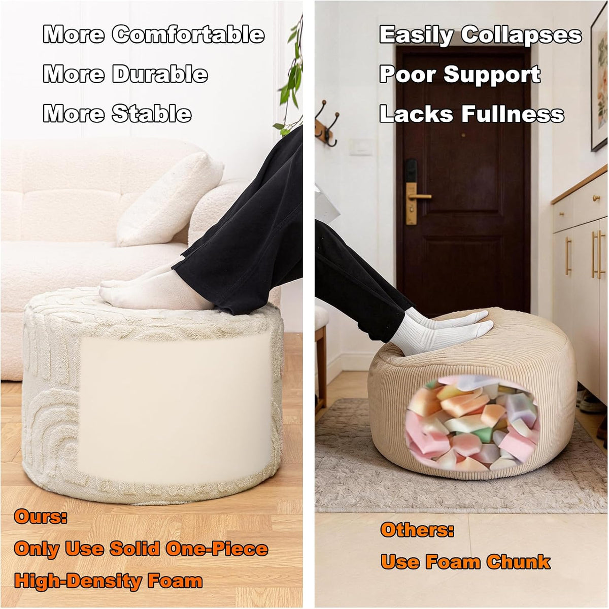 Asuprui Plush Fabric Ottoman Footrest,Foot Stool,20"x14", Linen