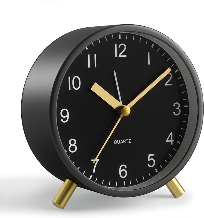Analog Alarm Clock, 4 inch Super Silent Non Ticking Small Clock by JALL