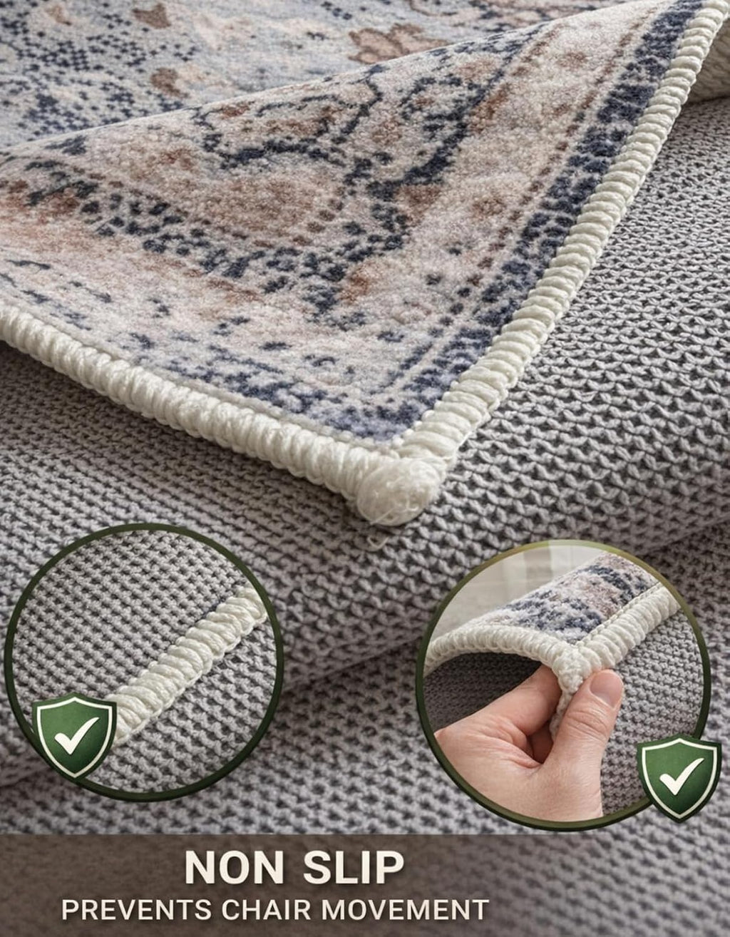 Office Chair Mat for Hard Floor - 60'' x 75'' Chair Mat for Hardwood and Tile Floors, Non-Slip Hard Floor Protection Mats for Rolling Chair Under Desk, Machine Wash (Beige & Blue)