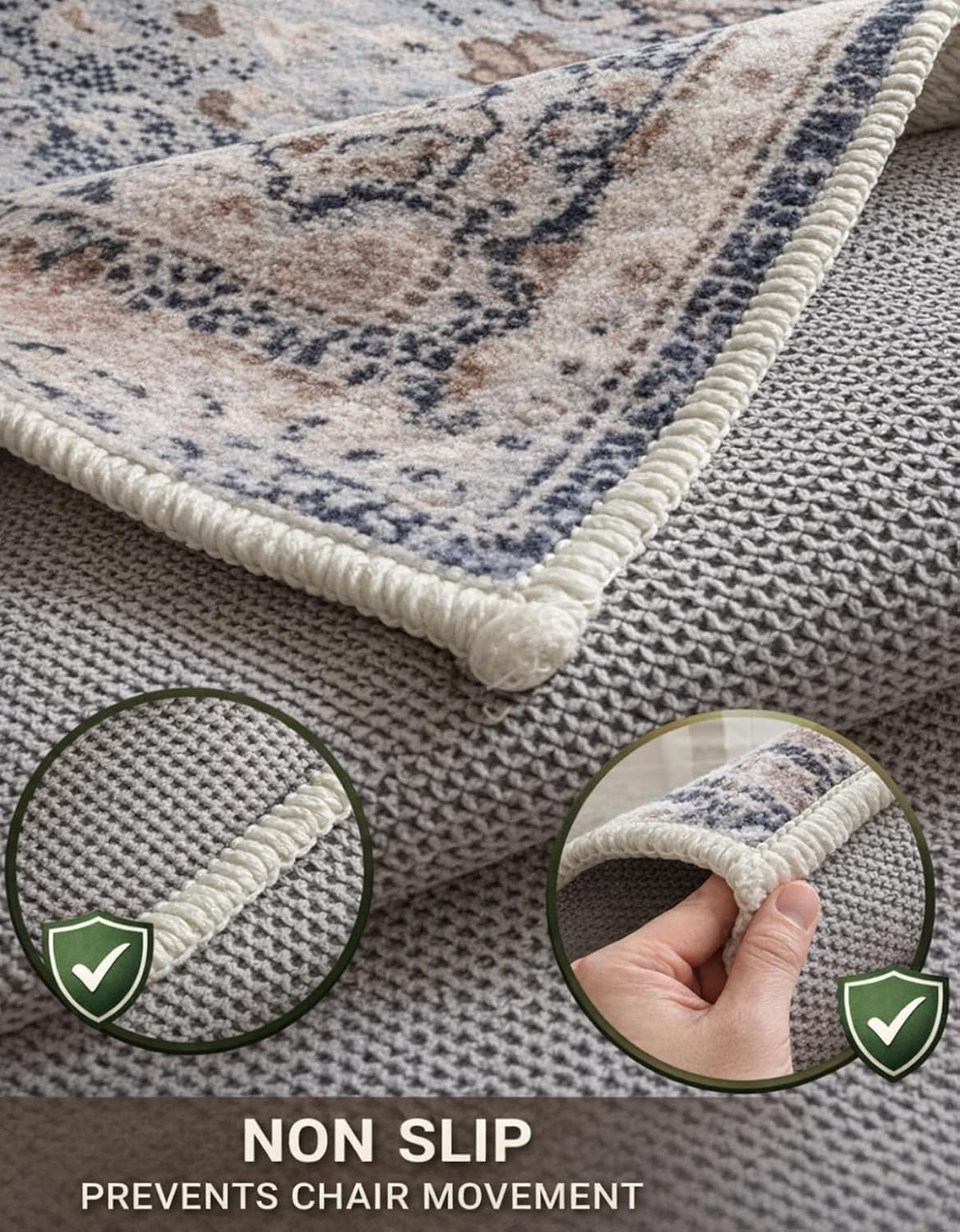 Office Chair Mat for Hard Floor - 60'' x 75'' Chair Mat for Hardwood and Tile Floors, Non-Slip Hard Floor Protection Mats for Rolling Chair Under Desk, Machine Wash (Beige & Blue)