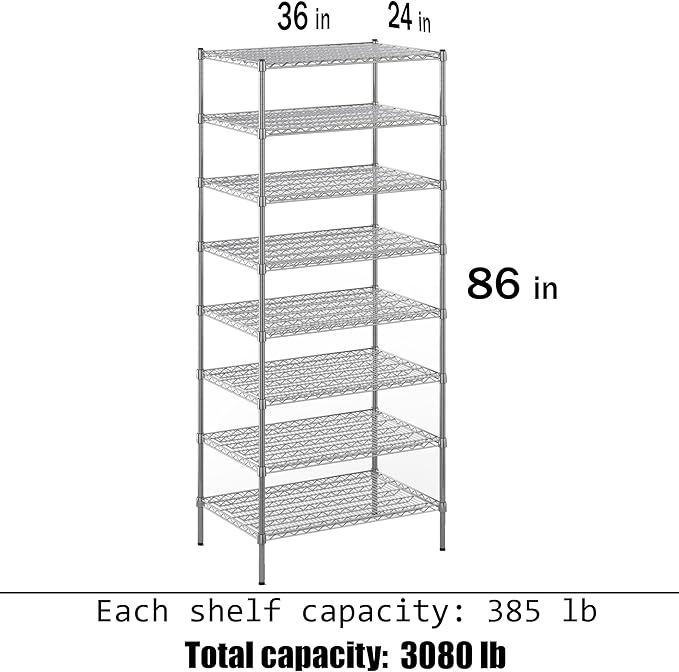 Regal Altair 24" Deep x 36" Wide x 86" Height Wire Shelving Kit | 8-Tier | NSF - Image 3