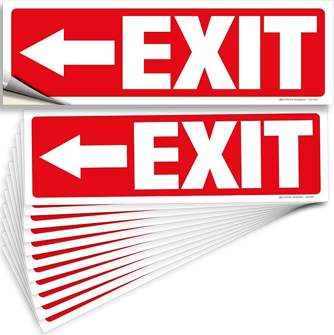 iSYFIX Exit Signs Stickers 12 Pack 12x4 Inch by iSYFIXPREMIUMSIGNS