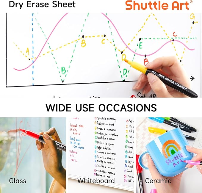 Shuttle Art Dry Erase Markers, 16 Colors Whiteboard Markers, Fine Tip Dry Erase - Image 5