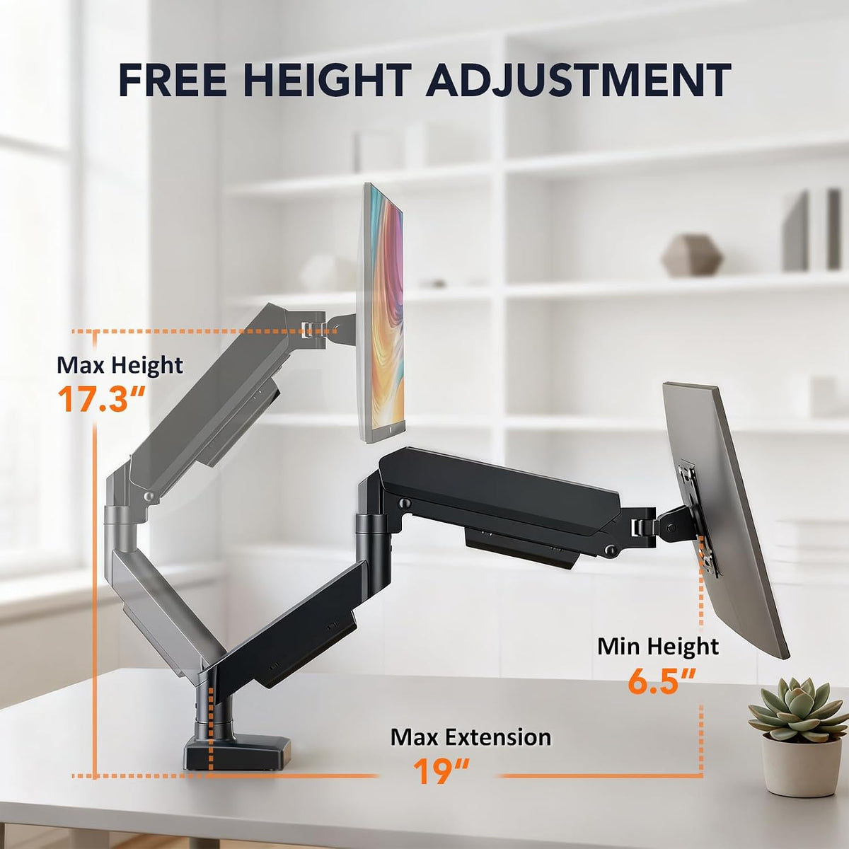 Single Monitor Mount, Gas Spring Arm for 17-32 inch Screens Adjustable Monito...