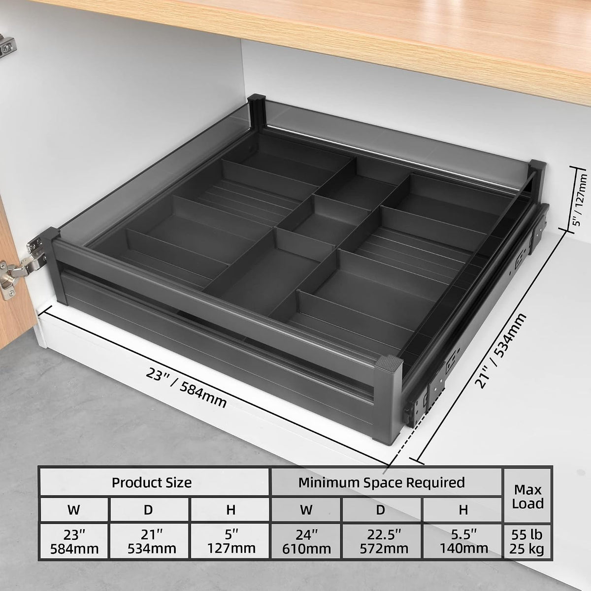 YOHOM Pull Out Cabinet Organizer – 23" W x 21" D Aluminum & Gla...
