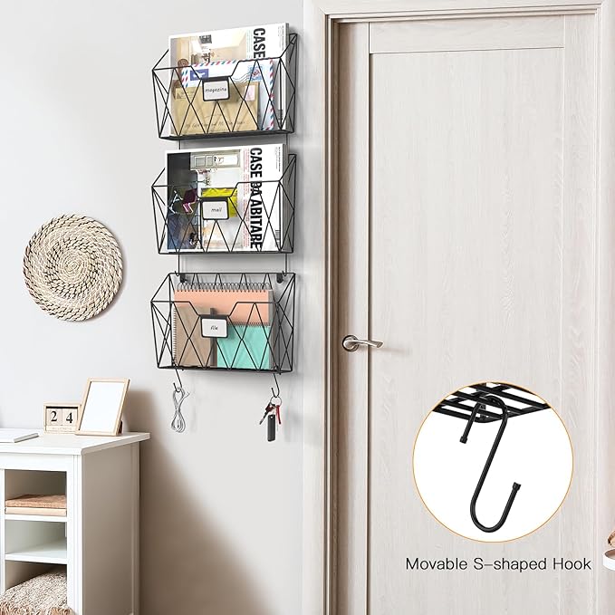 YBING Wall File Organizer Mesh Hanging Wall-mount Files Holder 6 Pack Hanging - Image 6