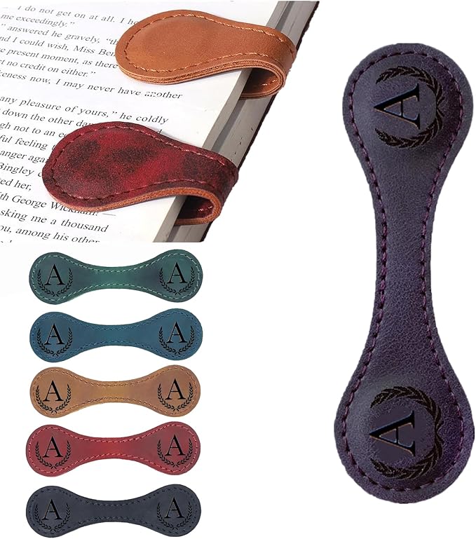 Personalized Magnetic Leather Bookmark, 26 Letters Custom Bookmarks, Handmade by Artlaza