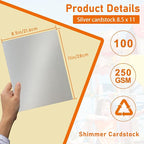 100 Sheets Silver Shimmer Cardstock 8.5 x 11 Metallic Paper, 92lb Heavyweight - Image 2