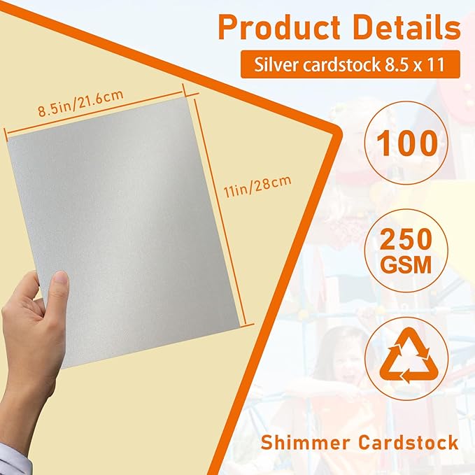 100 Sheets Silver Shimmer Cardstock 8.5 x 11 Metallic Paper, 92lb Heavyweight - Image 2