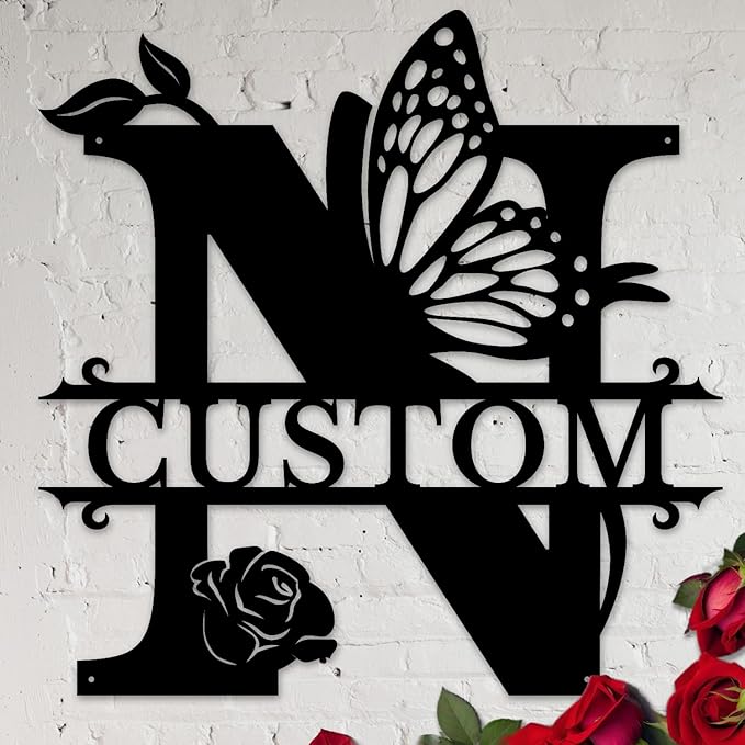 Personalized Custom Letter Name metal Signs, Custom Black Letter Monogram Wall by Casebrick