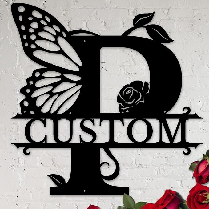 Personalized Custom Letter Name metal Signs, Custom Black Letter Monogram Wall by Casebrick