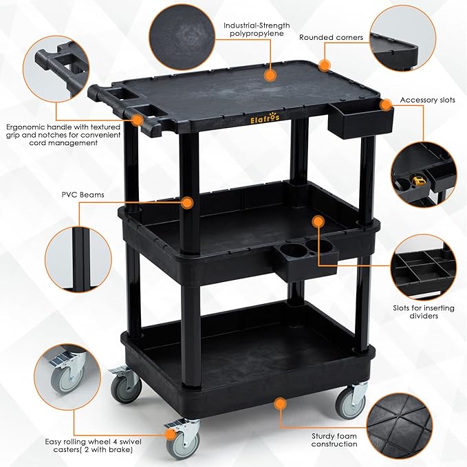ELAFROS 3-Tier Utility Cart - Image 3