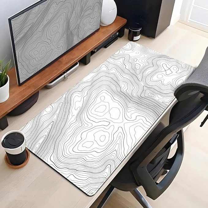 Mechanical Cattle Desk Mat Large Gaming White Mouse Pad Minimalist Topographic - Image 4