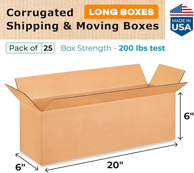 Long Shipping & Moving Boxes 20"L x 6"W x 6"H - Image 2