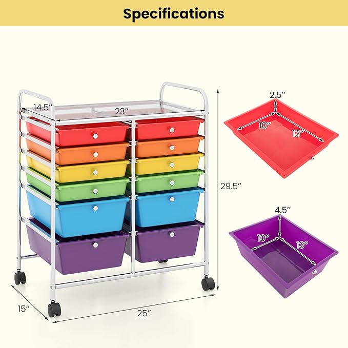 Giantex 12 Drawer Rolling Storage Cart Tools Scrapbook Paper Office School - Image 3