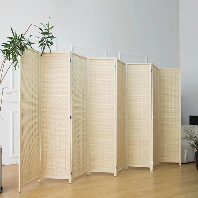Furnnylane 8 Panel Room Divider and Folding Panel Screen, Bamboo Panel Divider - Image 4