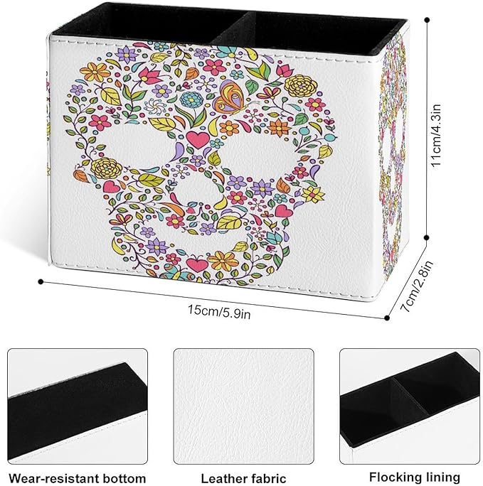 Famame Abstract Floral Leaves Skull Pencil Holder - Image 3
