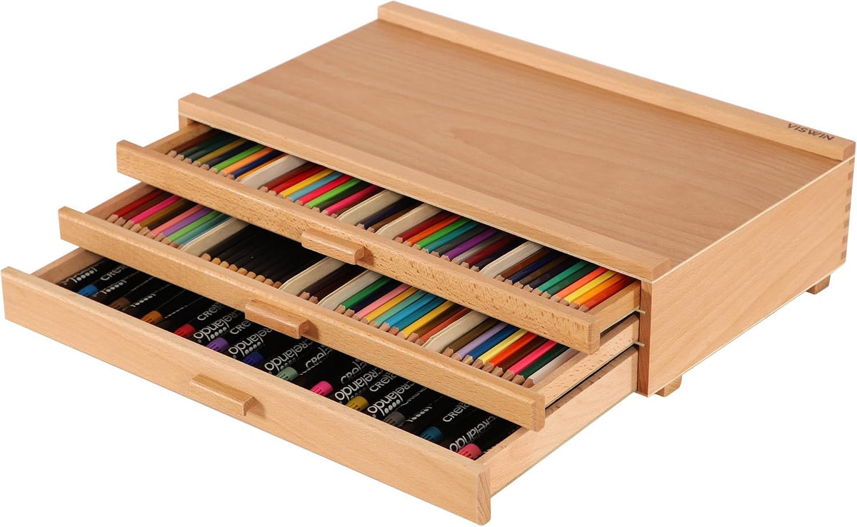 viswin upgraded 3-drawer wood artist supply storage box, main product view