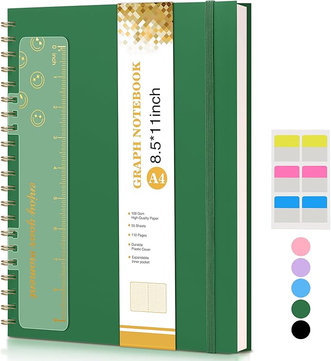 Graph Paper Notebook, Spiral Notebook Journal 8.5” x 11”, A4 Large Grid by UEBZFOCS