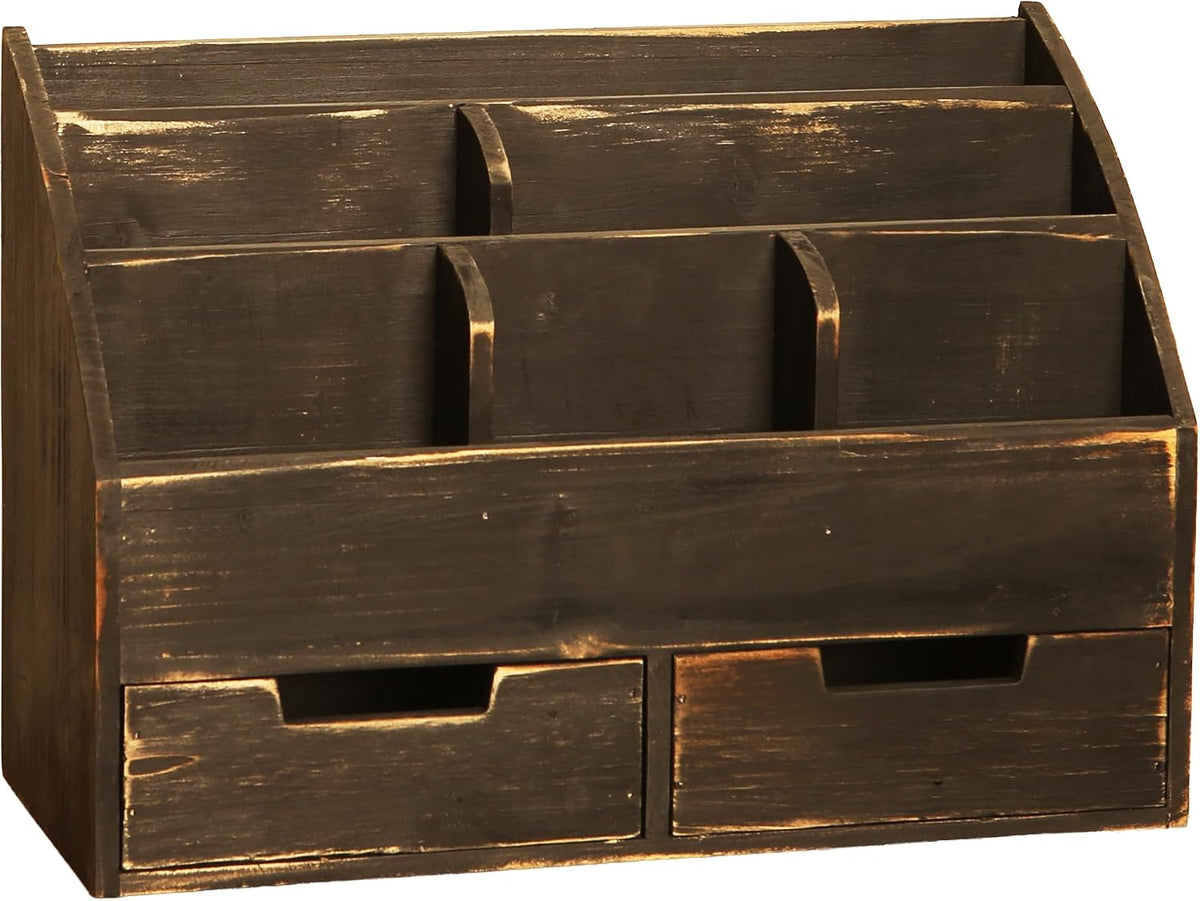 Rustic Black Wooden Desk Organizer