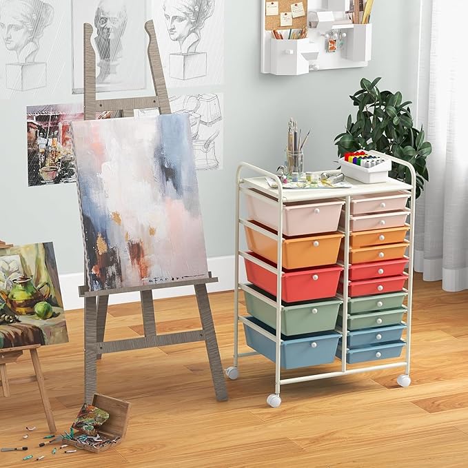 LDAILY 15 Drawer Rolling Storage Cart, Rolling Cart - Image 2