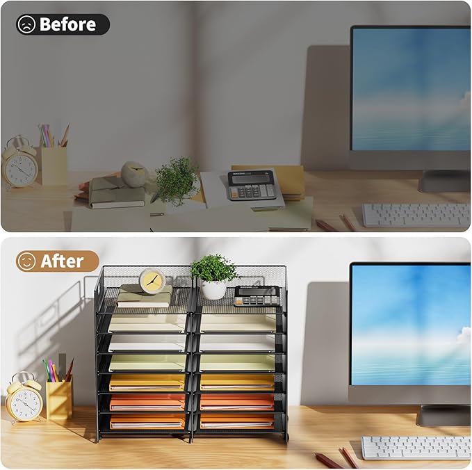 Marbrasse Desktop Literature Organizer, 12 Compartments Mesh Paper Organizer - Image 3