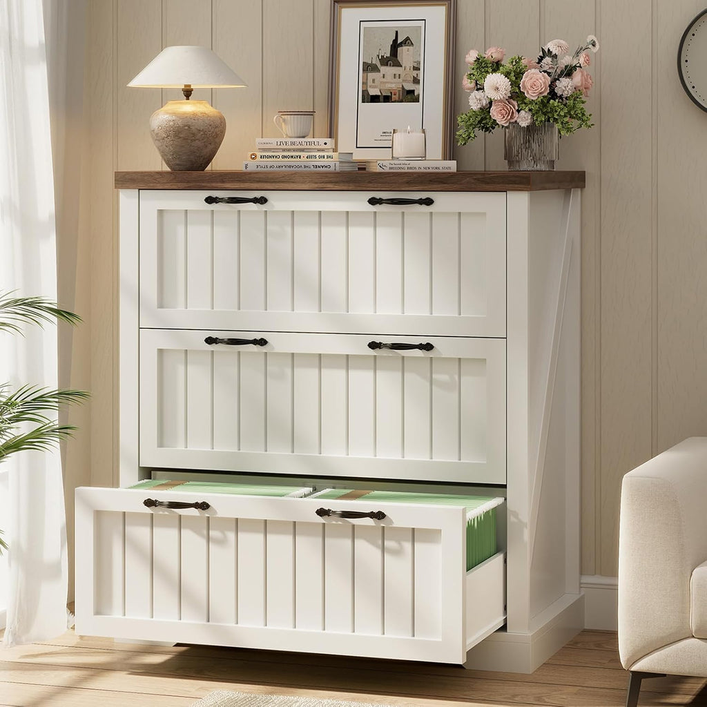 sedeta farmhouse 3 drawer file cabinet for home on a desk or shelf