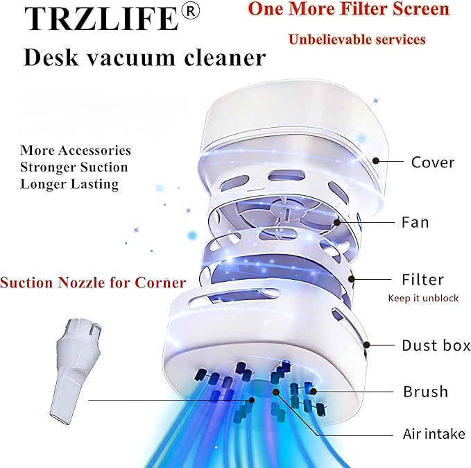 TRZLIFE Desk Vacuum Cleaner, Upgraded Mini Desktop Vacuum AA Battery More - Image 2
