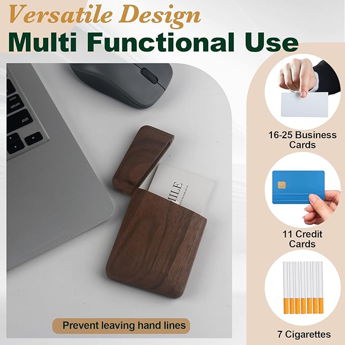 Yookin Wood Business Card Holder Wooden Magnetic Business Card Case Portable - Image 4
