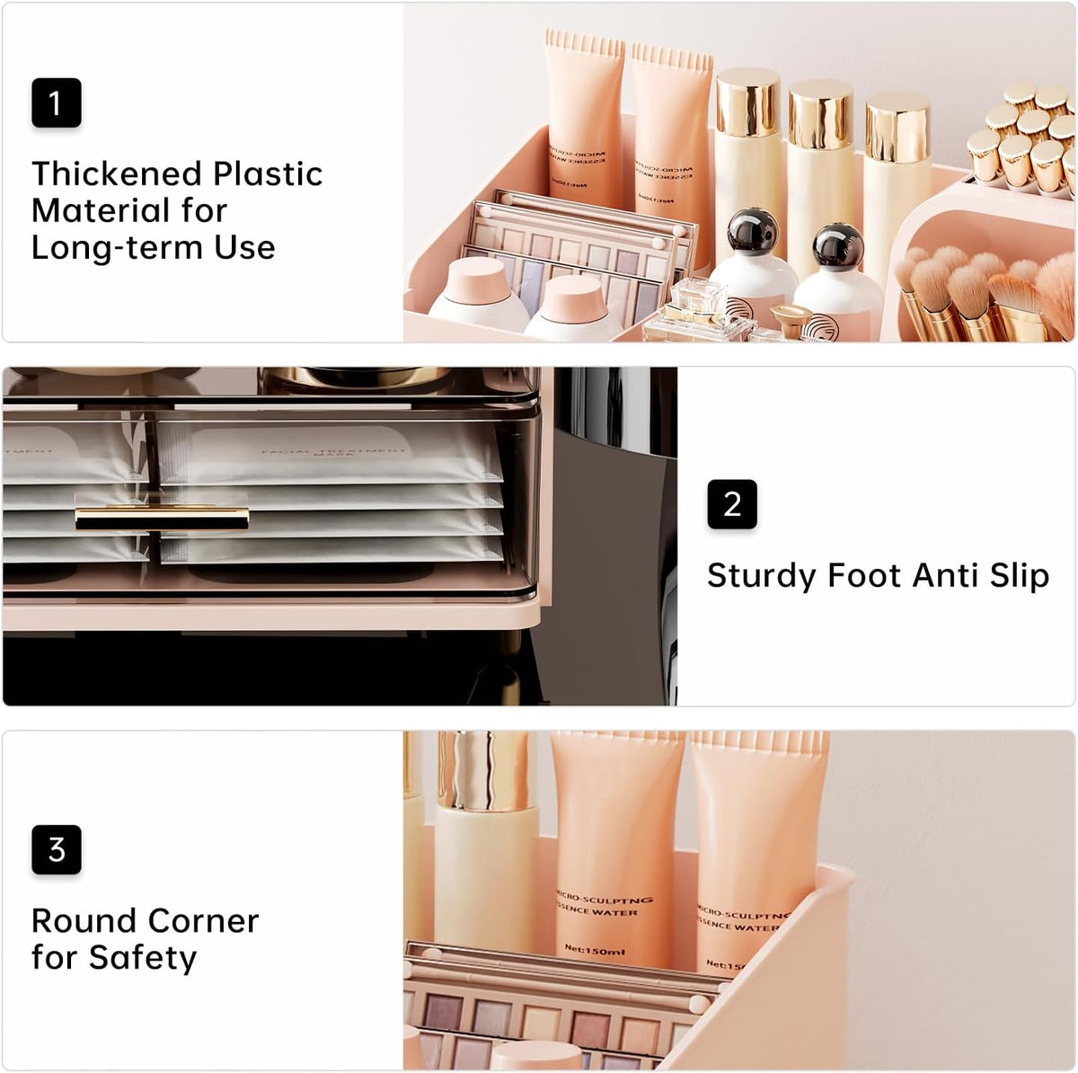 UFORU Makeup Organizer Countertop with Brush Holder for Vanity Bathroom