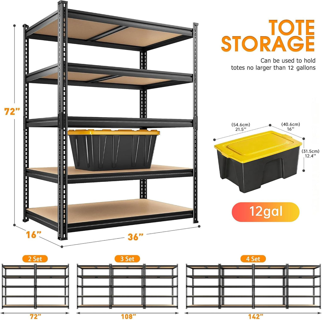 reibii 3 pack garage shelving,5 tier heavy duty, close-up detail