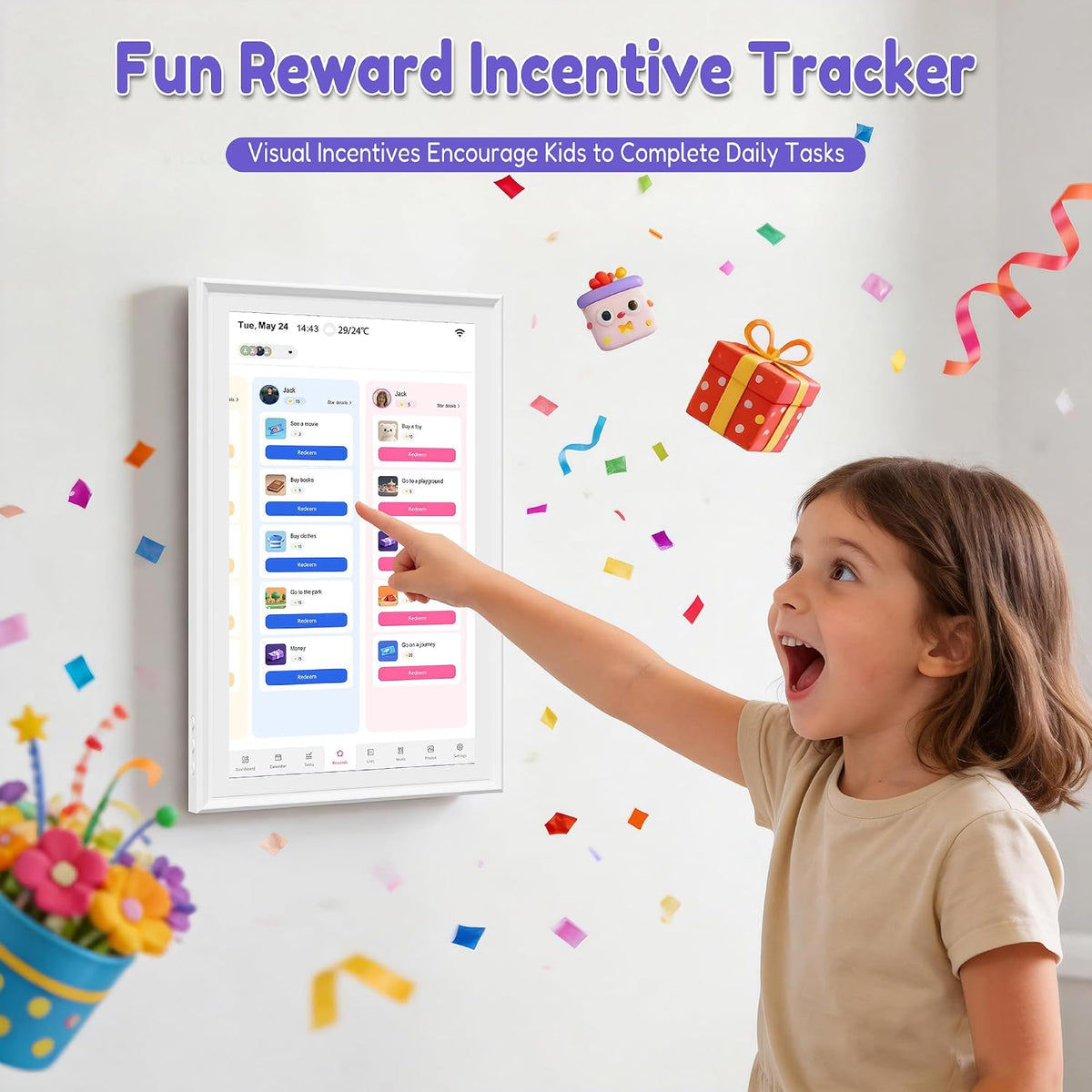 15.6" Smart Digital Calendar, No Subscription WiFi Touch 1080P Wall Planner