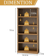 blini 5-Shelf Tall Bookcase Wooden Bookshelves 33in Wide Floor Standing Display - Image 2