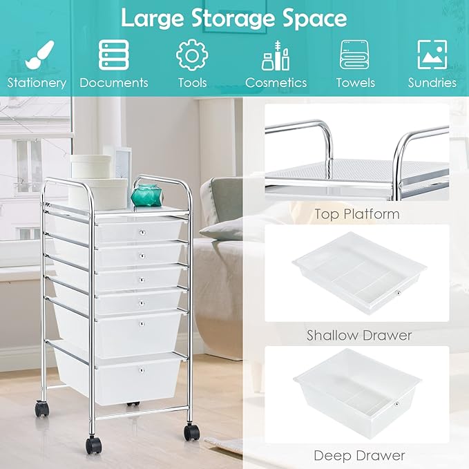 RELAX4LIFE 6-Drawer Rolling Storage Cart - Image 5