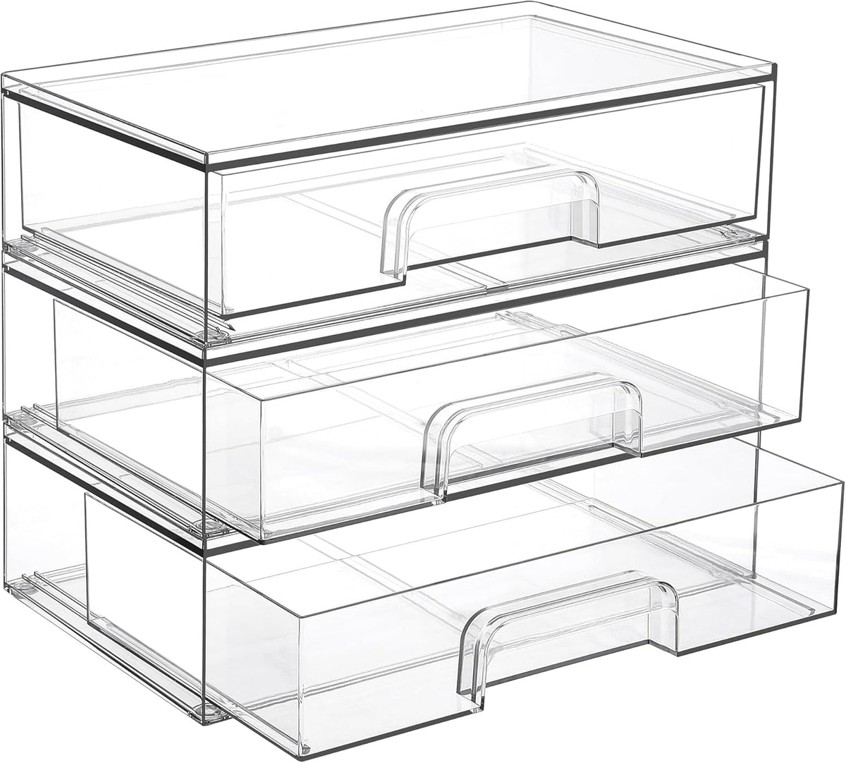 Vtopmart 12.1''W Clear Stackable Storage Drawers,3 Pack Acrylic Plast...