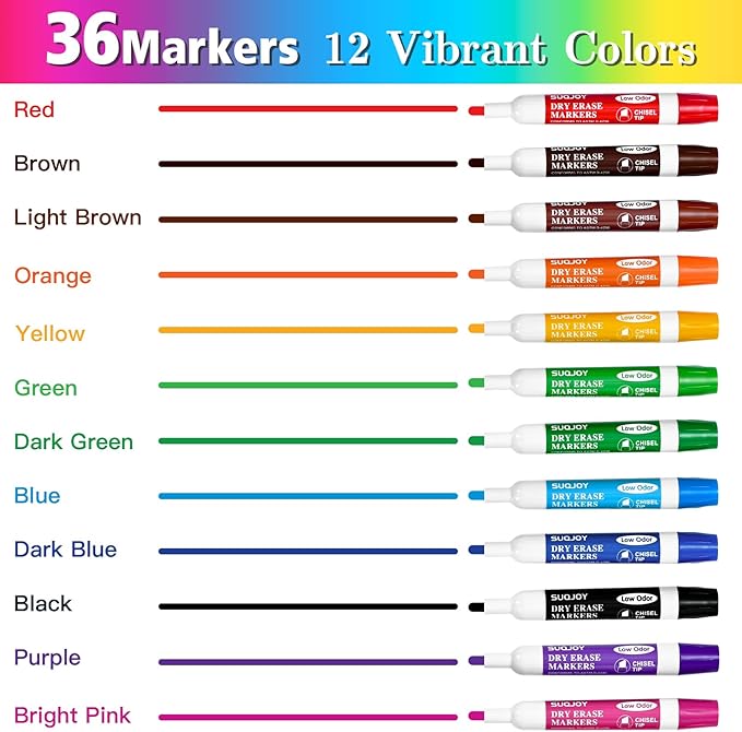 SUQJOY Dry Erase Markers, Bulletl Tip Whiteboard Markers, Low Odor Thick Dry - Image 2